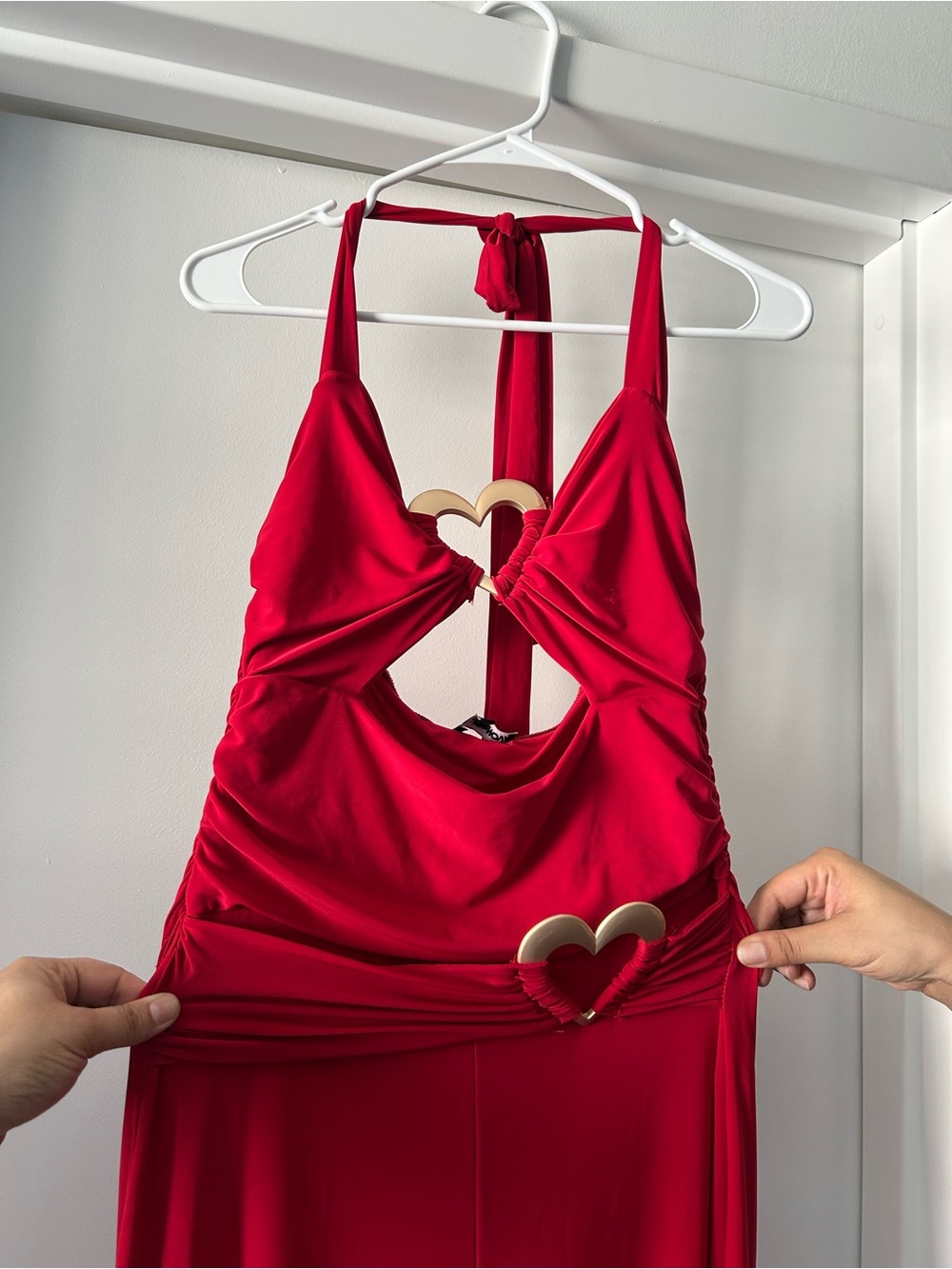 Fashion Nova Red Heart-Accent Halter Jumpsuit